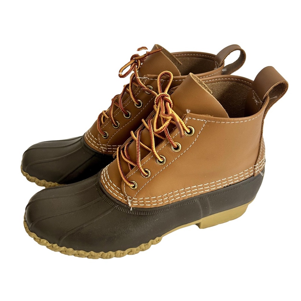 LL Bean Brown Leather Unisex Unlined Ankle Duck Boots Size 7N Men and 9N Women